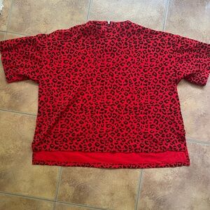 Byegreis red leopard top with zipper detail on back
